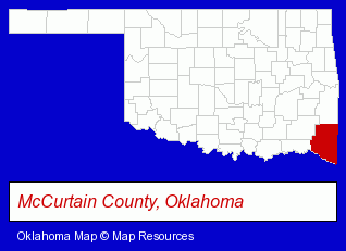 Oklahoma map, showing the general location of Cedar Creek Golf Course