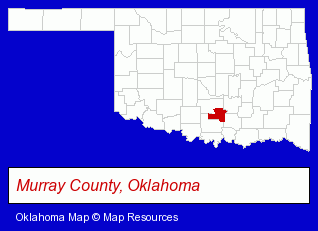 Oklahoma map, showing the general location of Chickasaw National Recreation Area