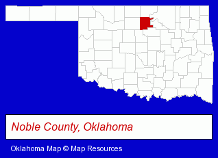 Oklahoma map, showing the general location of Noble County Sheriff