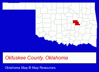 Oklahoma map, showing the general location of Weleetka Jr & Sr High School