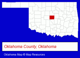 Oklahoma map, showing the general location of Starbucks