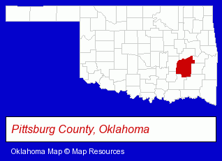 Oklahoma map, showing the general location of MC Alester Senior High School