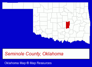 Oklahoma map, showing the general location of Seminole State College