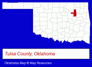 Oklahoma map, showing the general location of Starbucks