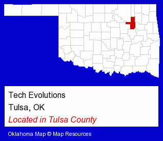 Oklahoma counties map, showing the general location of Tech Evolutions
