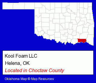 Oklahoma counties map, showing the general location of Kool Foam LLC