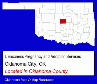 Oklahoma counties map, showing the general location of Deaconess Pregnancy and Adoption Services