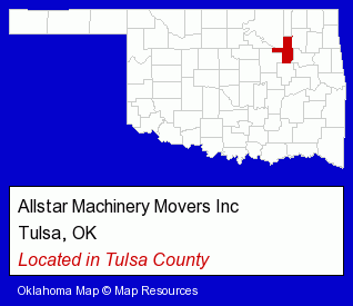 Oklahoma counties map, showing the general location of Allstar Machinery Movers Inc