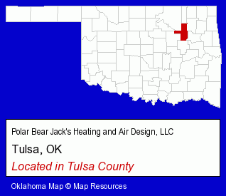 Oklahoma counties map, showing the general location of Polar Bear Jack's Heating and Air Design, LLC