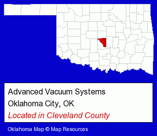 Oklahoma counties map, showing the general location of Advanced Vacuum Systems