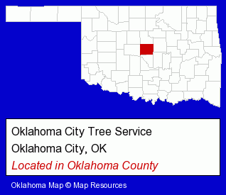 Oklahoma counties map, showing the general location of Oklahoma City Tree Service