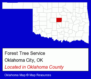 Oklahoma counties map, showing the general location of Forest Tree Service