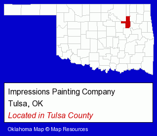 Oklahoma counties map, showing the general location of Impressions Painting Company