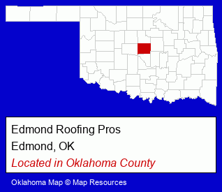 Oklahoma counties map, showing the general location of Edmond Roofing Pros