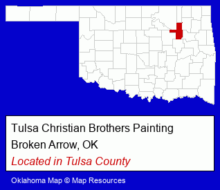 Oklahoma counties map, showing the general location of Tulsa Christian Brothers Painting