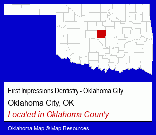 Oklahoma counties map, showing the general location of First Impressions Dentistry - Oklahoma City