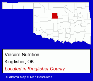 Oklahoma counties map, showing the general location of Viacore Nutrition