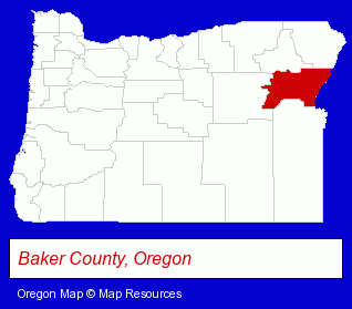Oregon map, showing the general location of Go Baker City