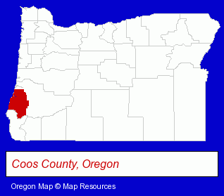 Oregon map, showing the general location of Rayjen Coffee Co