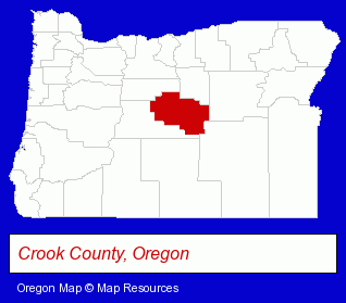 Oregon map, showing the general location of Crook County Library