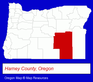 Oregon map, showing the general location of Harney County Library