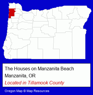 Oregon counties map, showing the general location of The Houses on Manzanita Beach