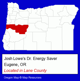 Oregon counties map, showing the general location of Josh Lowe's Dr. Energy Saver