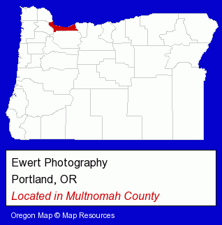 Oregon counties map, showing the general location of Ewert Photography