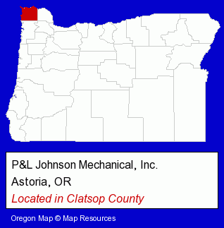 Oregon counties map, showing the general location of P&L Johnson Mechanical, Inc.