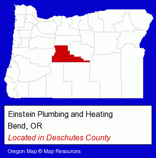 Oregon counties map, showing the general location of Einstein Plumbing and Heating