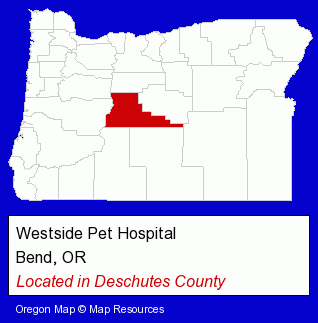 Oregon counties map, showing the general location of Westside Pet Hospital