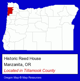 Oregon counties map, showing the general location of Historic Reed House