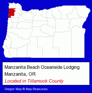 Oregon counties map, showing the general location of Manzanita Beach Oceanside Lodging