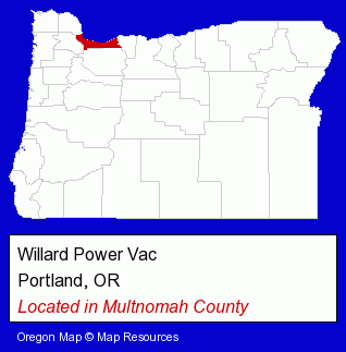 Oregon counties map, showing the general location of Willard Power Vac