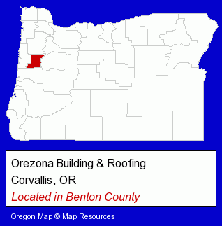 Oregon counties map, showing the general location of Orezona Building & Roofing