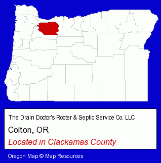 Oregon counties map, showing the general location of The Drain Doctor's Rooter & Septic Service Co. LLC
