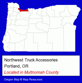 Oregon counties map, showing the general location of Northwest Truck Accessories