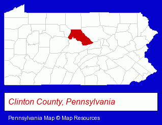 Pennsylvania map, showing the general location of Givler Evers