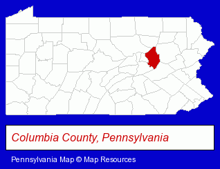 Pennsylvania map, showing the general location of Southern Columbia Area School District
