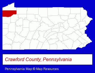 Pennsylvania map, showing the general location of Meadville Fine Arts Prints LLC