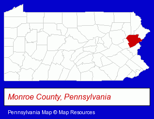 Pennsylvania map, showing the general location of Pocono Wildlife Rehabiltation