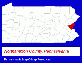 Pennsylvania map, showing the general location of Christian Jerry A