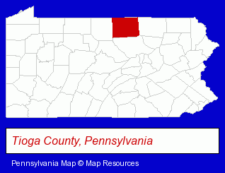 Pennsylvania map, showing the general location of Gaines Garage