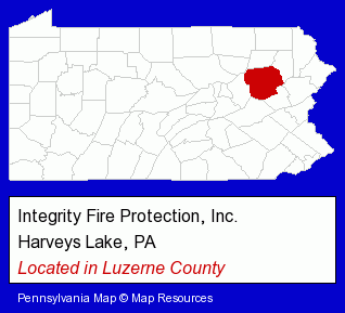 Pennsylvania counties map, showing the general location of Integrity Fire Protection, Inc.