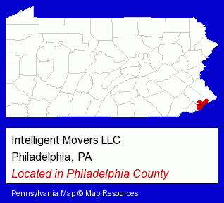 Pennsylvania counties map, showing the general location of Intelligent Movers LLC