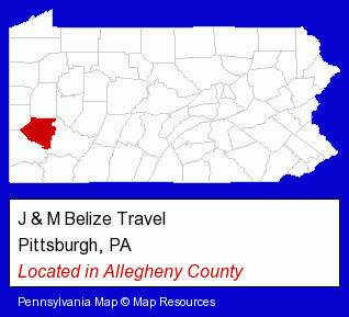 Pennsylvania counties map, showing the general location of J & M Belize Travel
