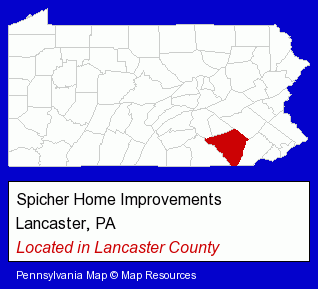 Pennsylvania counties map, showing the general location of Spicher Home Improvements