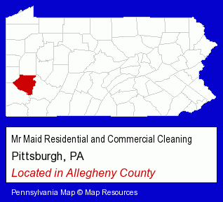 Pennsylvania counties map, showing the general location of Mr Maid Residential and Commercial Cleaning