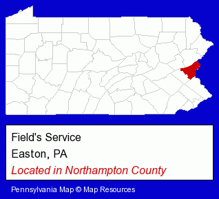 Pennsylvania counties map, showing the general location of Field's Service