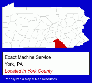 Pennsylvania counties map, showing the general location of Exact Machine Service